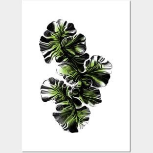 Fantasy Flowers digital artwork in Lime Green, Black, and White Posters and Art